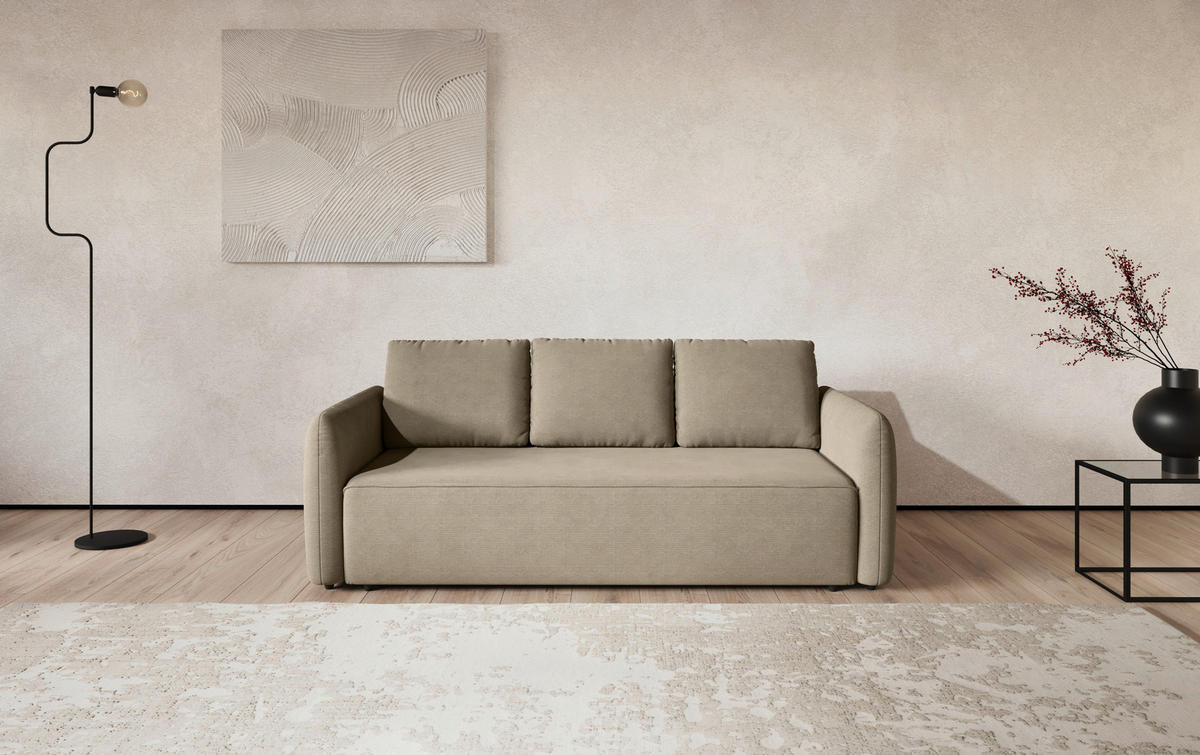 SCHLAFSOFA Cord Hellbraun  - Hellbraun/Schwarz, Trend, Kunststoff/Textil (222/89/102cm) - MID.YOU