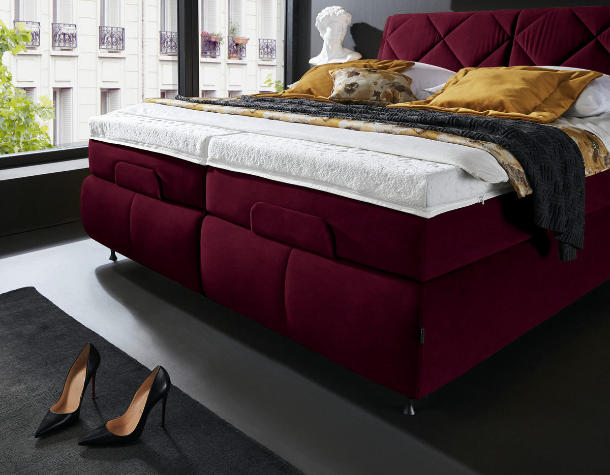 BOXSPRINGBETT 180/200 cm  in Bordeaux  - Bordeaux/Schwarz, Konventionell, Textil/Metall (180/200cm) - Dieter Knoll