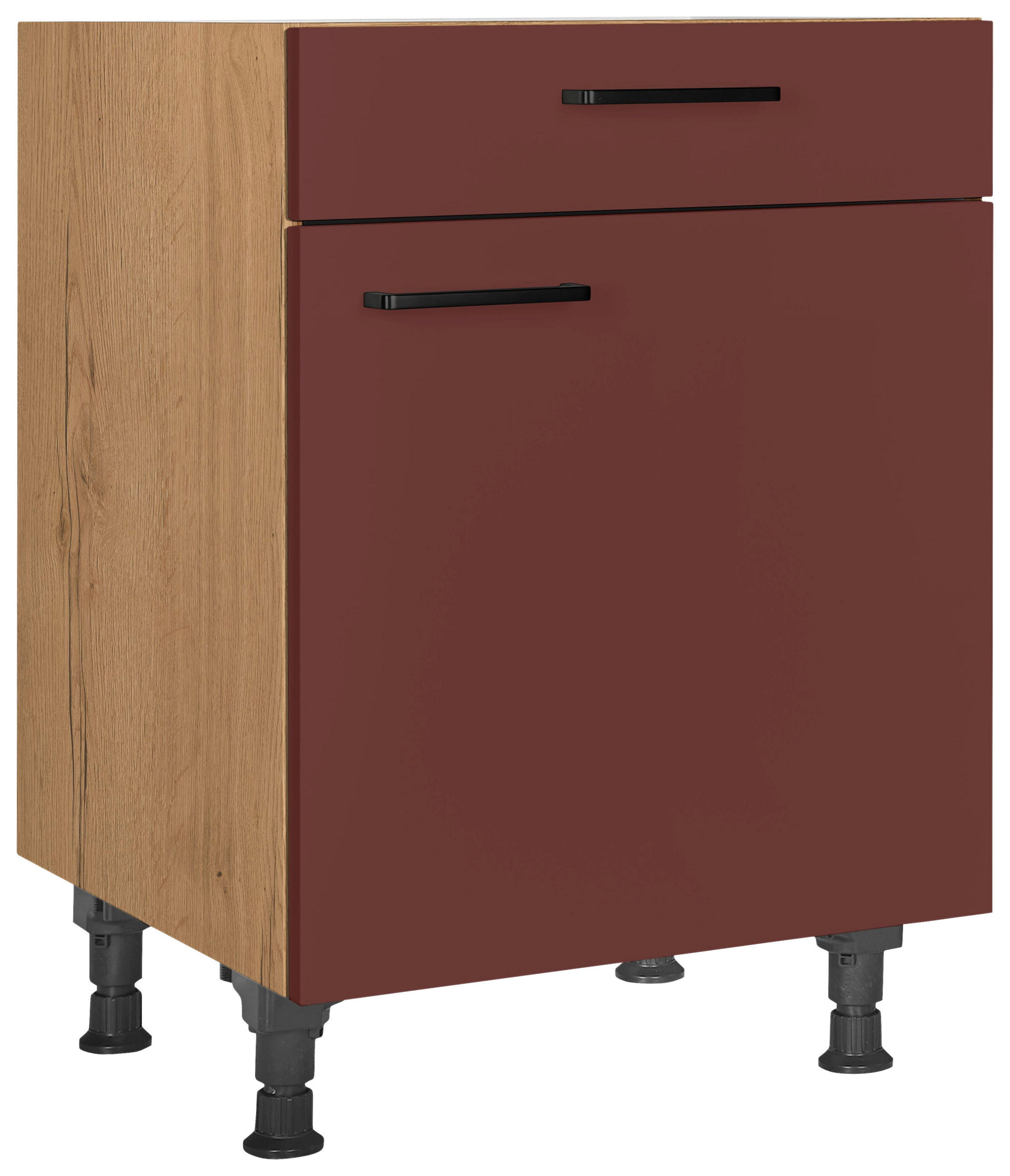 Nobilia Schubkastenunterschrank Easytouch Rot, Eiche 60x87x56 cm