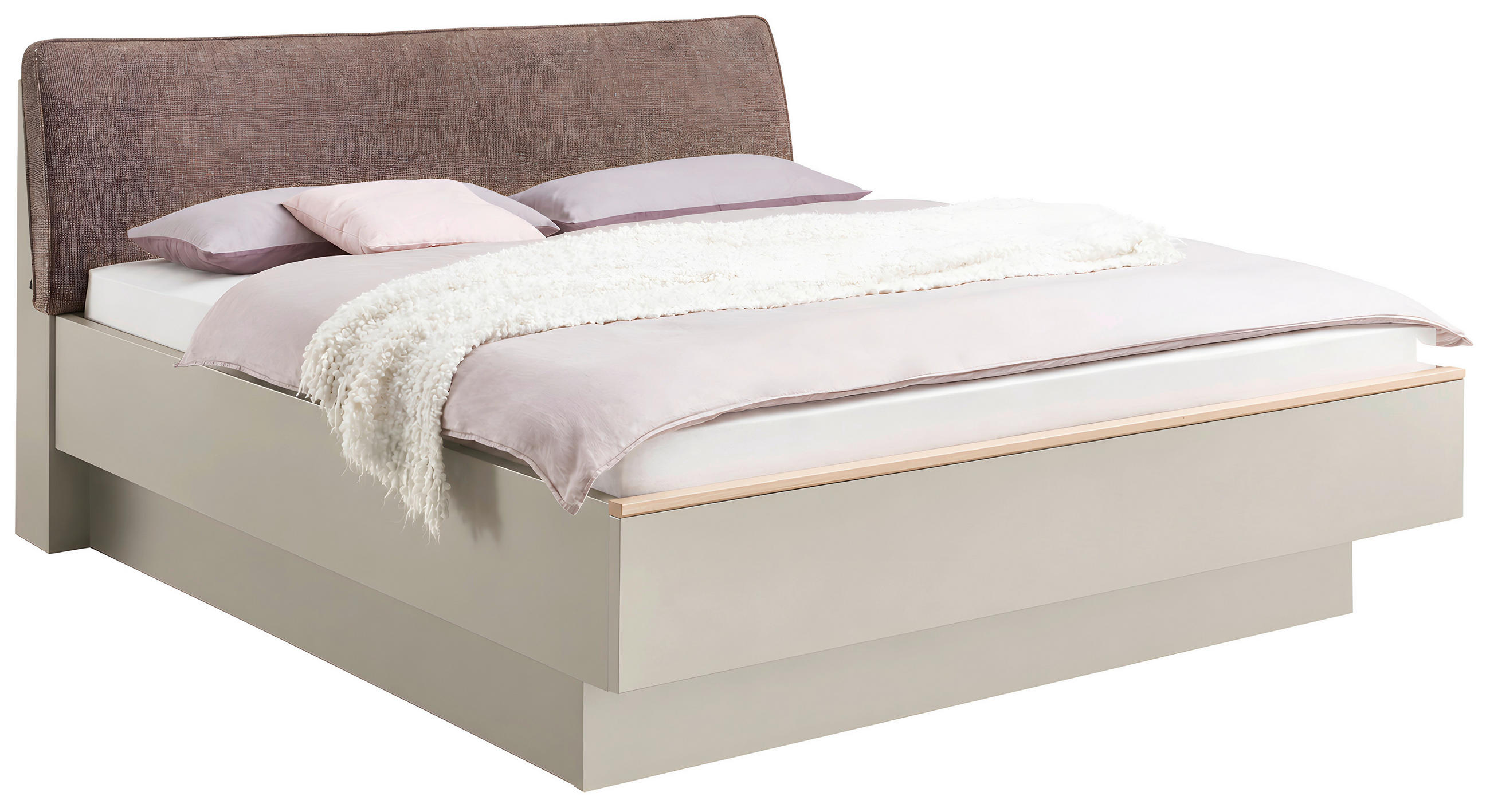 BETT 180/200 cm,  in Taupe, Eiche Bianco, gepolstertes Kopfteil,  - Taupe/Eiche Bianco, Design, Holz (180/200cm) - Dieter Knoll