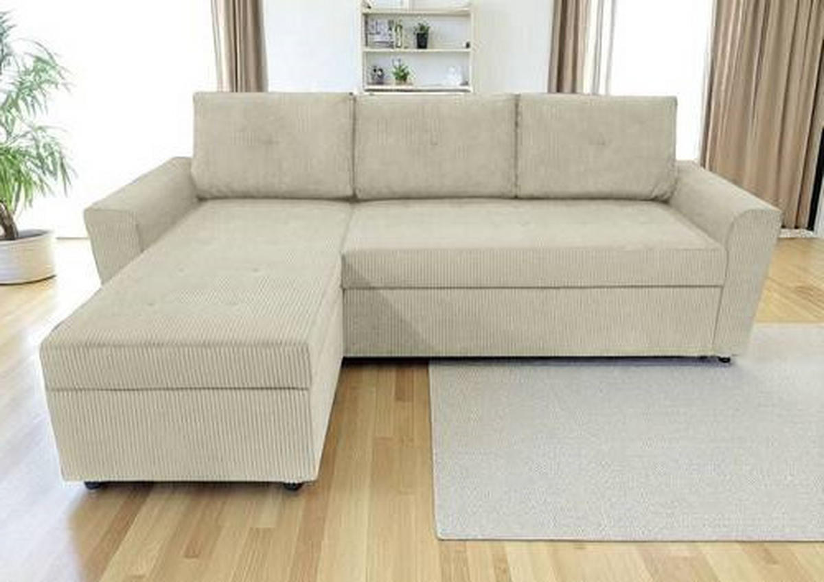 ECKSOFA Beige Cord  - Beige/Schwarz, Design, Kunststoff/Textil (155/231cm) - MID.YOU