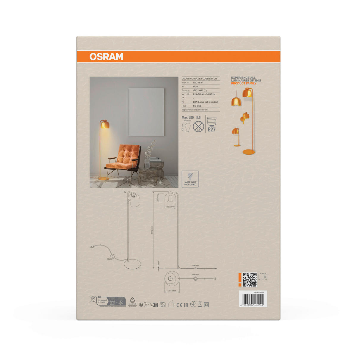 STEHLEUCHTE 27/141 cm    - Orange, Basics, Glas/Metall (27/141cm) - Osram