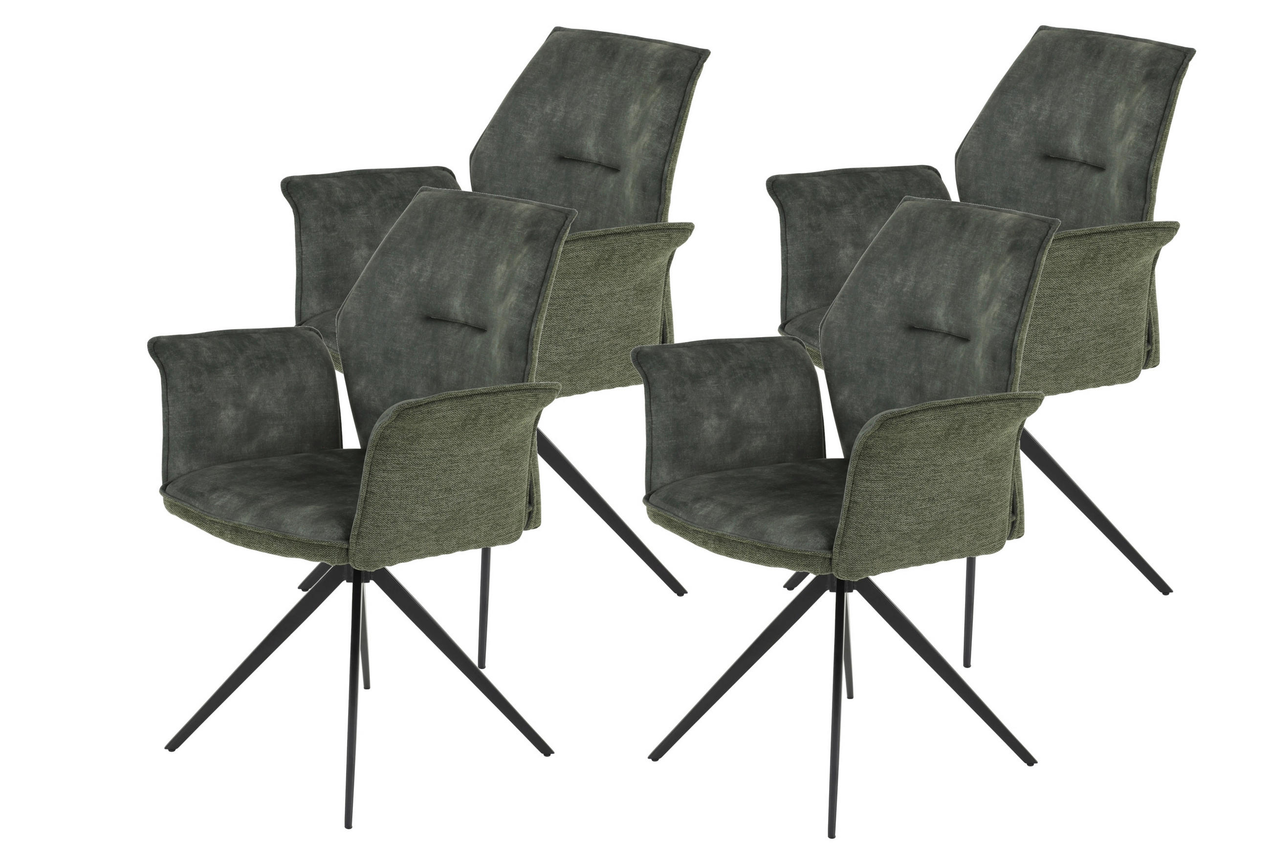 ARMLEHNSTUHL-SET 4 Stück  in Stahl Webstoff, Mikrofaser  - Schwarz/Grün, MODERN, Textil/Metall (65/92/64cm) - MID.YOU