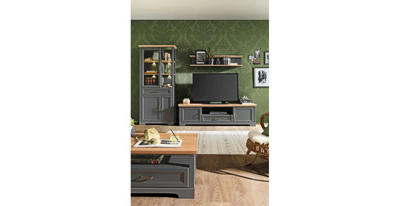 TV-ELEMENT Holzwerkstoff Eiche Artisan  - Graphitfarben/Eiche Artisan, ROMANTIK / LANDHAUS, Holzwerkstoff/Metall (193/54/51cm) - Hom`in
