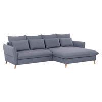 ECKSCHLAFSOFA in Flachgewebe Blau  - Blau/Buchefarben, Design, Holz/Textil (274/170cm) - Livetastic