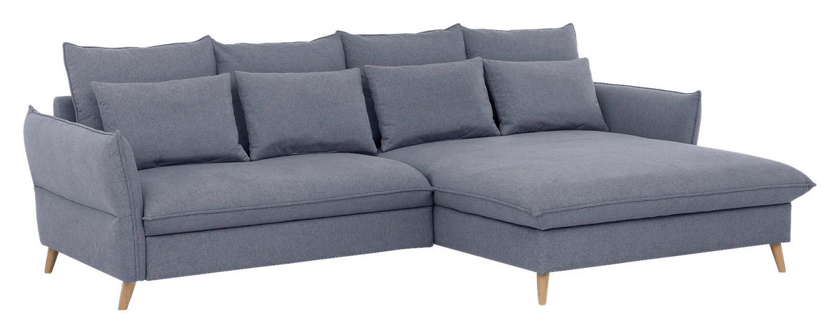 ECKSCHLAFSOFA in Flachgewebe Blau  - Blau/Buchefarben, Design, Holz/Textil (274/170cm) - Livetastic