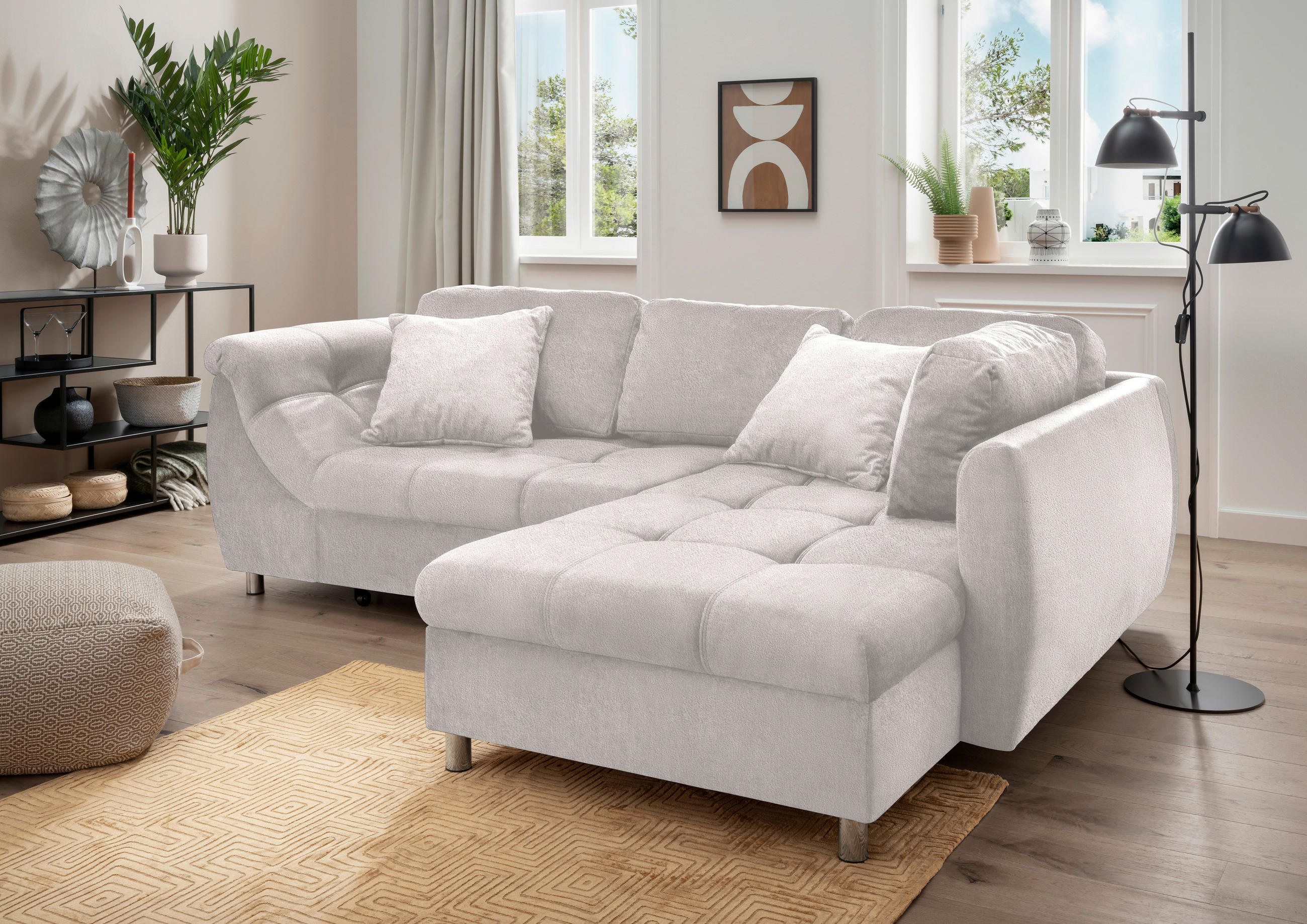 ECKSOFA Beige Mikrofaser  - Chromfarben/Beige, Design, Textil (250/190cm) - Livetastic