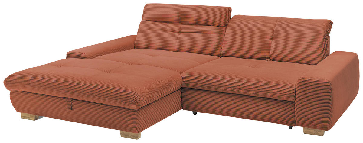 ECKSOFA Orange Cord  - Eichefarben/Orange, Design, Holz/Textil (198/276cm) - SetOne by Musterring