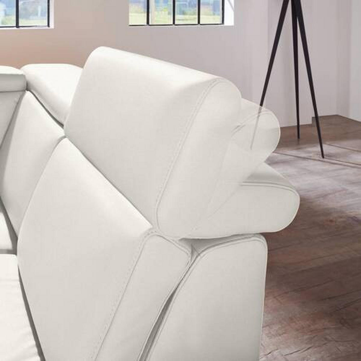 ECKSOFA in Echtleder Weiss  - Weiss/Alufarben, Design, Leder/Metall (271/239cm) - Cantus