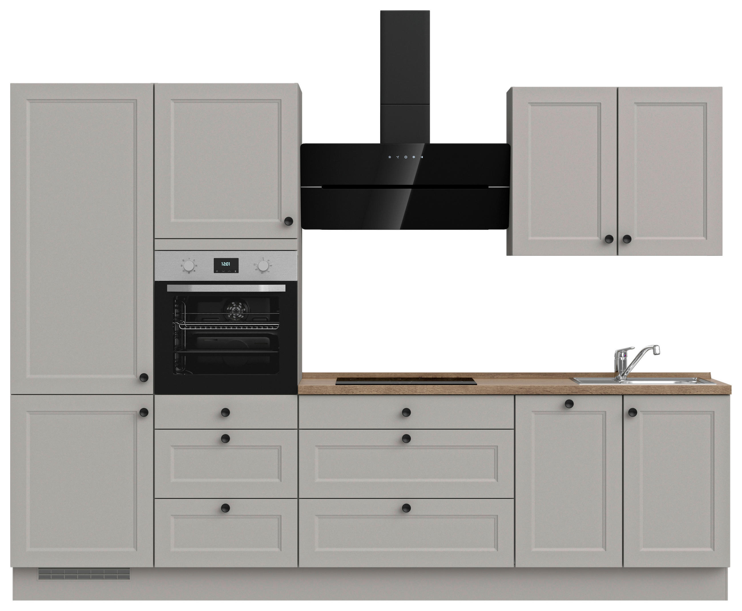 KÜCHENLEERBLOCK 300 cm   in Grau, Eichefarben  - Eichefarben/Schwarz, MODERN, Holzwerkstoff/Metall (300cm) - Nobilia