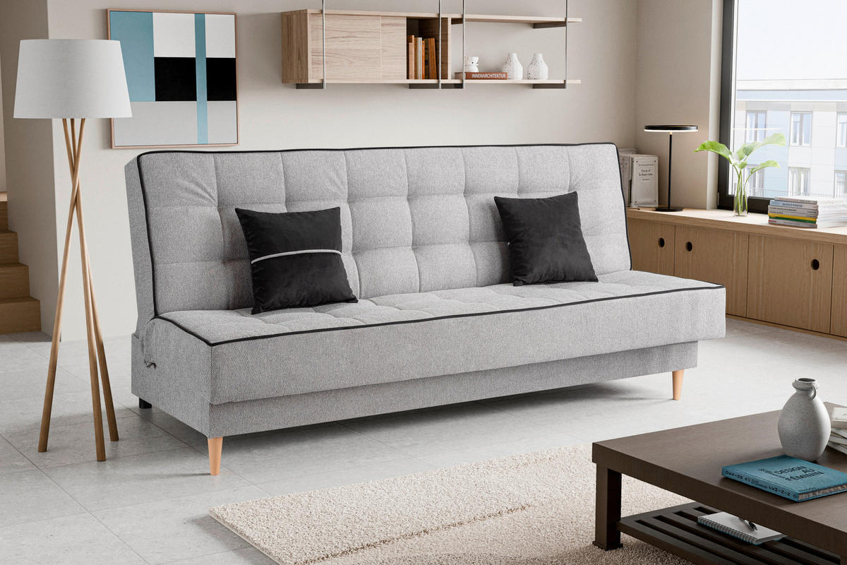 SCHLAFSOFA BONO  mit Liegefunktion Struktur Hellgrau  - Hellbraun/Hellgrau, Basics, Holz/Textil (199/91/91cm) - MID.YOU