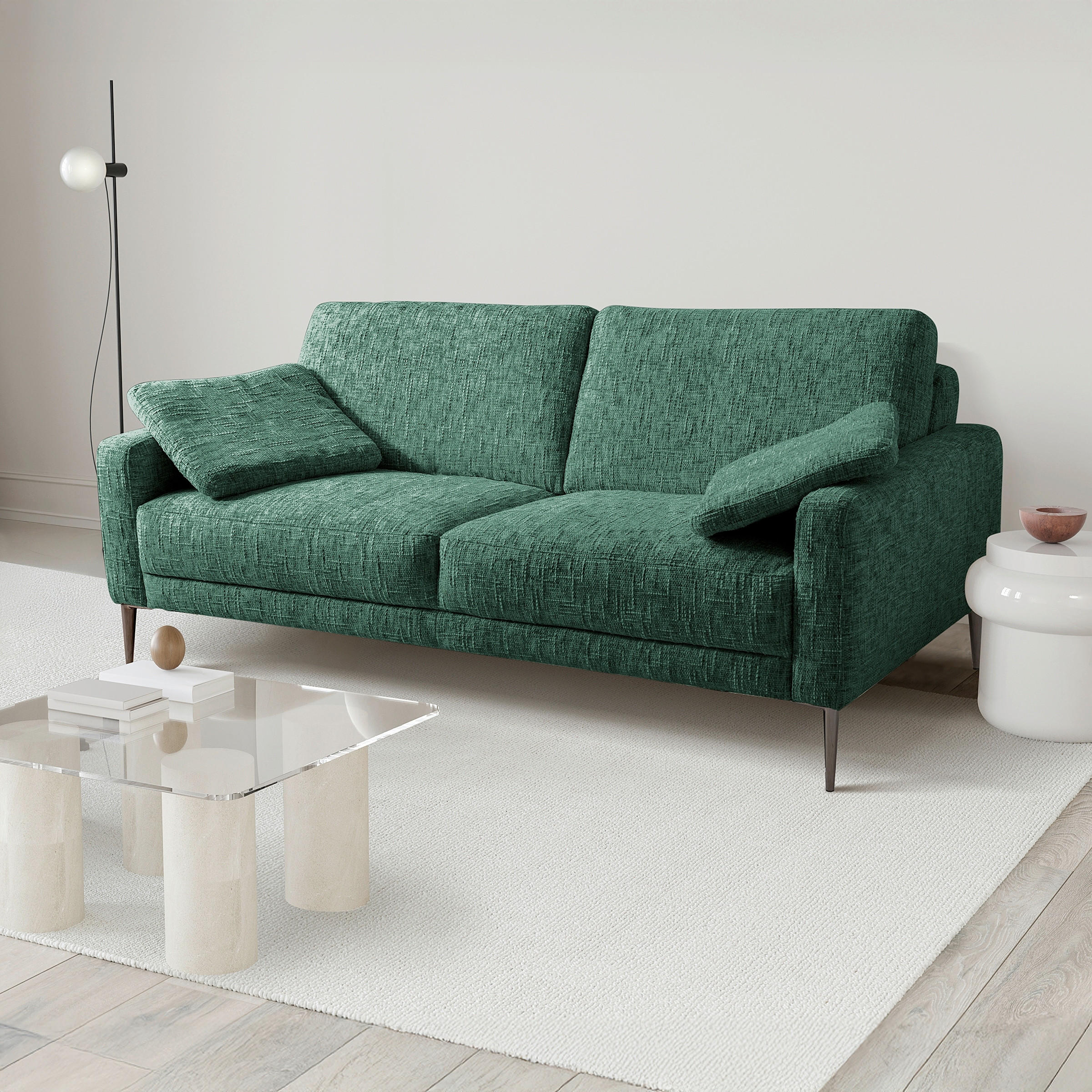 3-SITZER-SOFA SPRING Webstoff Grün  - Schwarzchrom/Grün, Design, Textil/Metall (187/85/92cm) - Livetastic