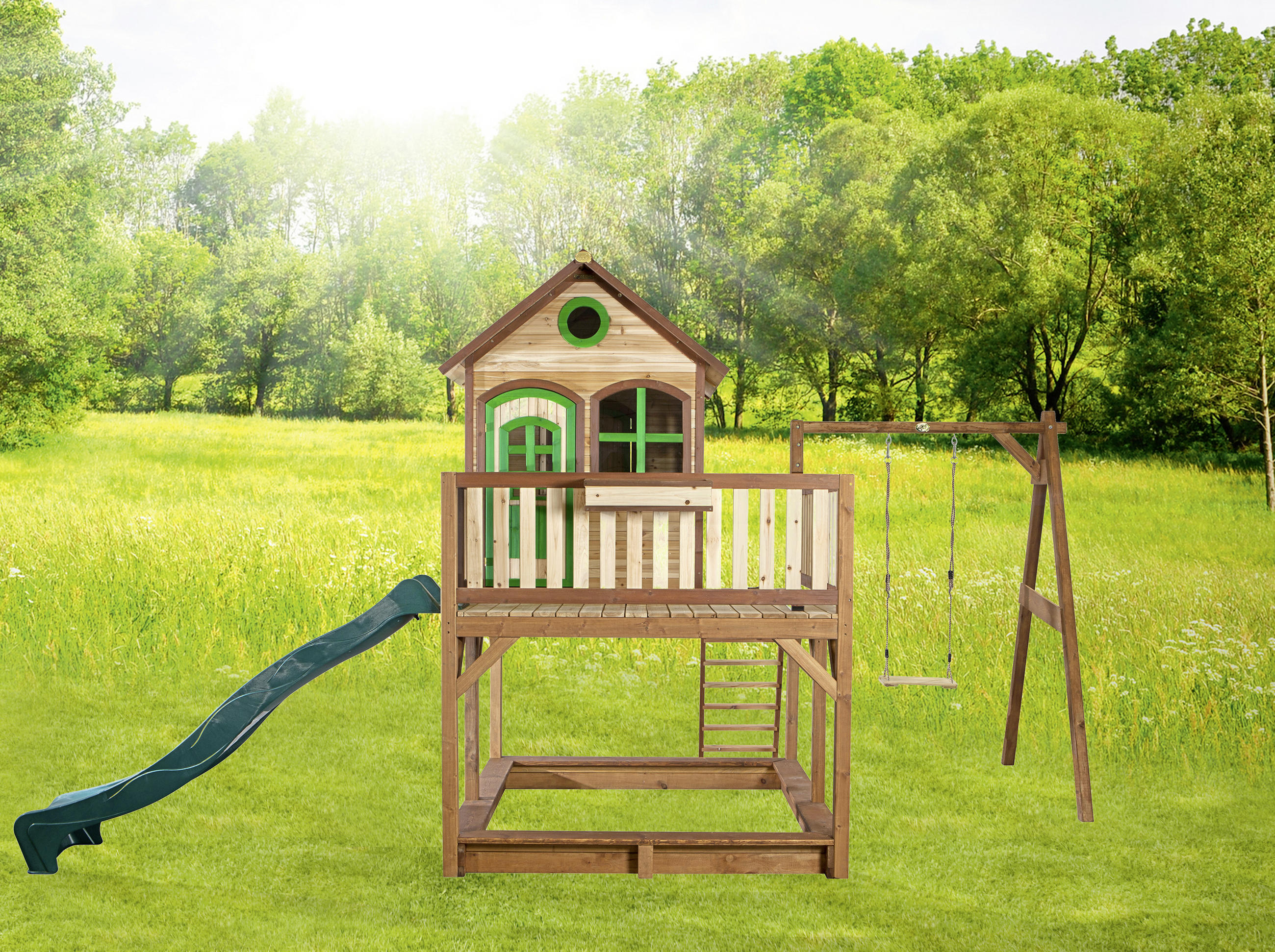 SPIELTURM 541/291/277 cm SPIELTURM LIAM  - Braun/Grün, Basics, Holz/Kunststoff (541/291/277cm) - Ambia Garden