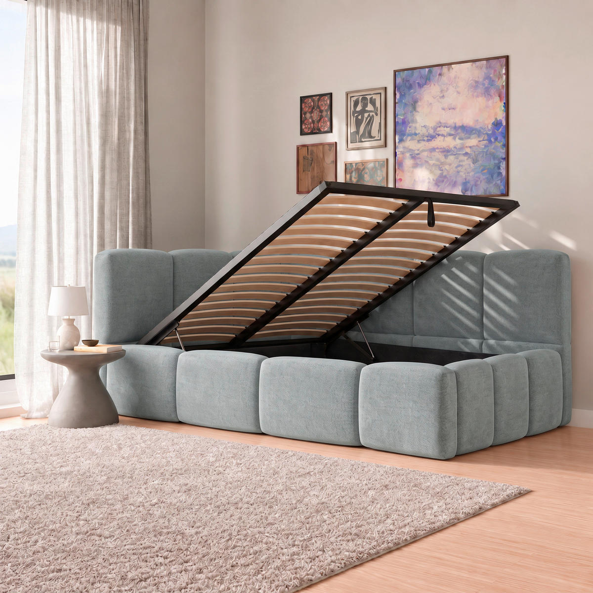 POLSTERBETT 140/200 cm,  in Silberfarben, Lattenrost, Bettkasten,  - Silberfarben/Schwarz, Design, Holz/Textil (140/200cm) - Chameo