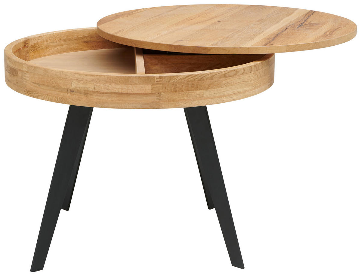 COUCHTISCH Eiche furniert, Sperrholz rund Naturfarben, Schwarz  - Schwarz/Naturfarben, MODERN, Holz/Holzwerkstoff (70/56cm) - Livetastic