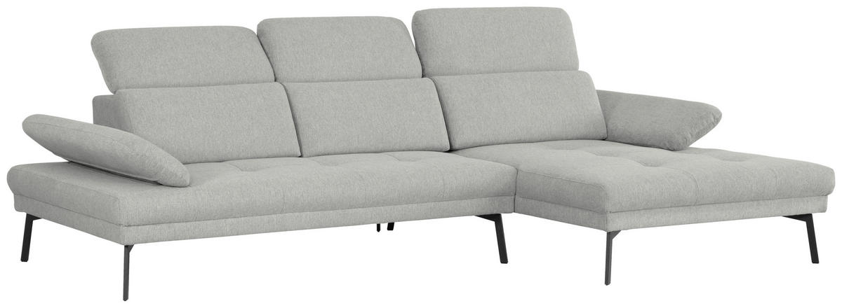ECKSOFA Ottomane rechts, Eckteil  More_LZ Hellgrau Webstoff  - Hellgrau/Schwarz, Design, Textil/Metall (296/188cm) - Xora