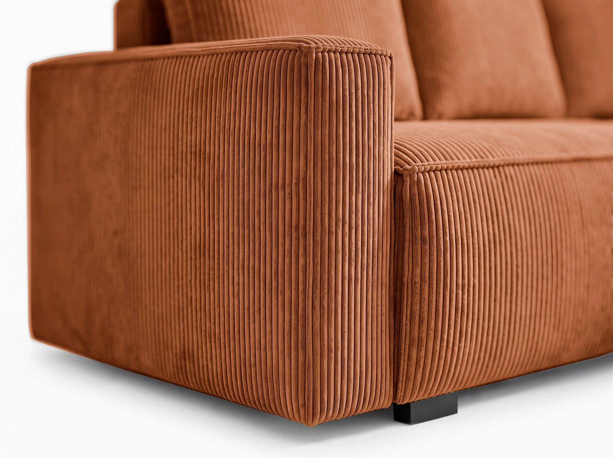 ECKSOFA Rostfarben Cord Rückenkissen, Bettkasten, Schlaffunktion, Rücken echt, Liegefläche im Originalstoff  - Rostfarben/Schwarz, MODERN, Kunststoff/Textil (232/140cm) - Xora