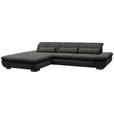 ECKSOFA  in Flachgewebe Dunkelgrau  204/341 cm  - Dunkelgrau/Schwarz, Design, Textil/Metall (204/341cm) - Xora