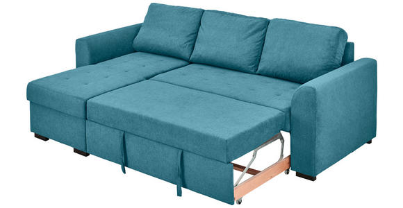 ECKSOFA inkl.Funktionen Petrol Webstoff - Petrol/Schwarz, Design, Kunststoff/Textil (155/243cm) - Xora