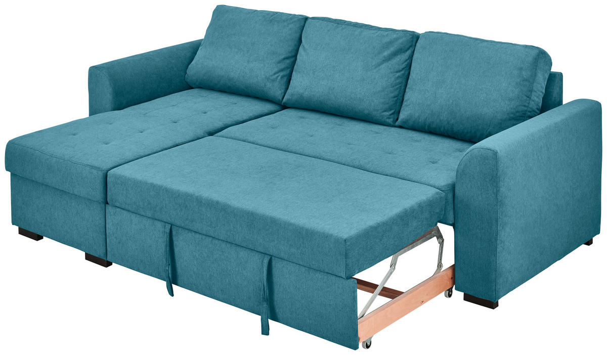 ECKSOFA in Webstoff Petrol  - Petrol/Schwarz, Design, Kunststoff/Textil (155/243cm) - Xora