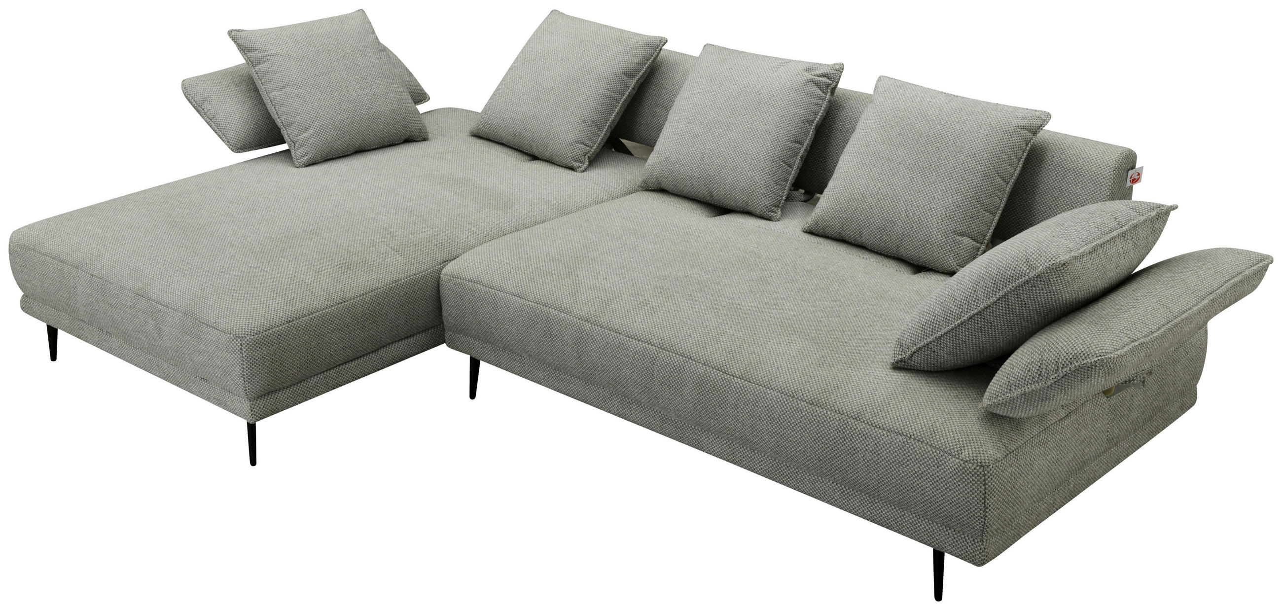 Thumbnail - Hom`in Ecksofa, Hellgrau, Metall, Textil, 3-Sitzer, Ottomane links, L-Form, 282x171 cm, Relaxfunktion, seitenverkehrt er...