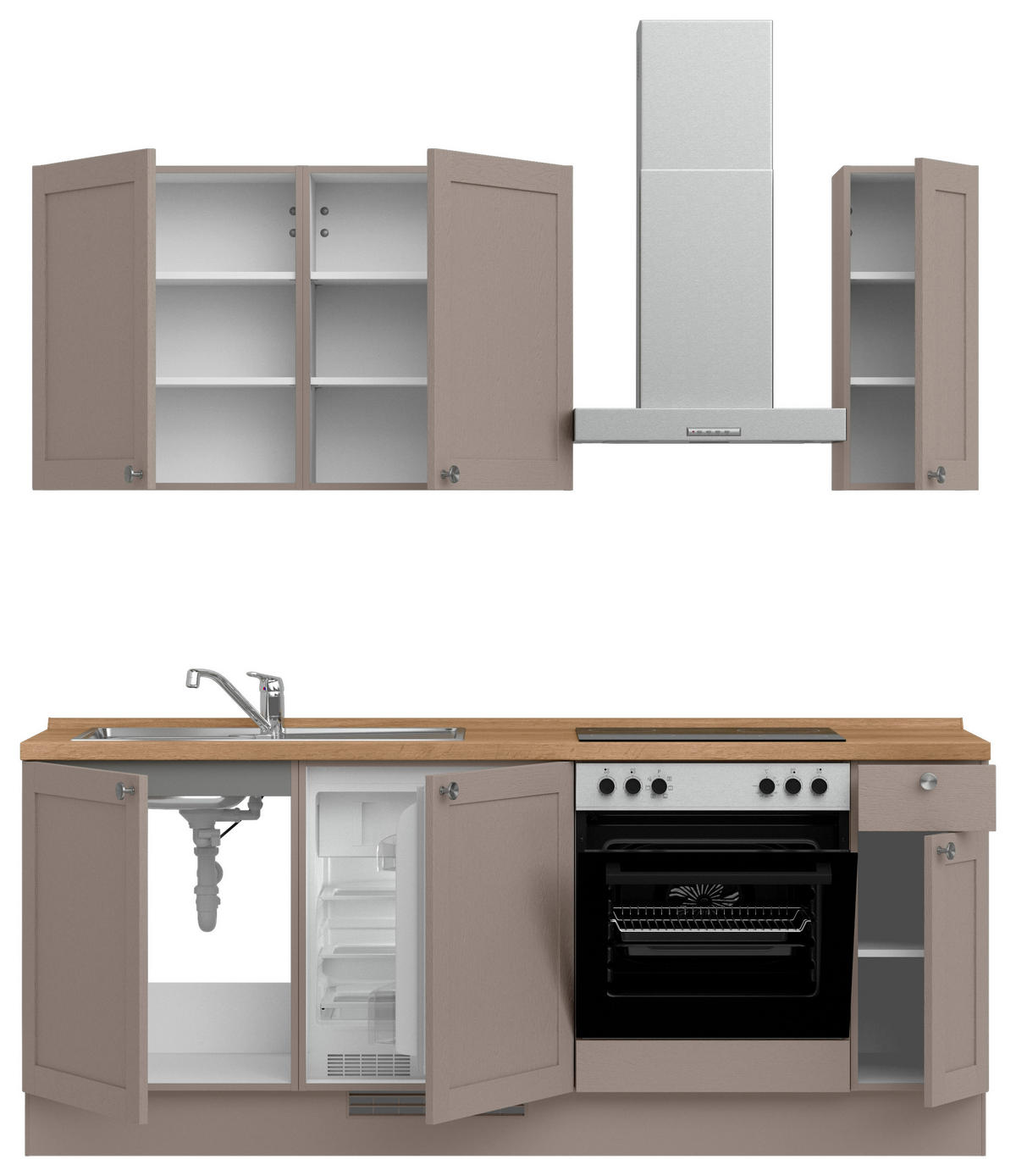 KÜCHENBLOCK Frame 210 cm  in Eichefarben, Beigebraun  - Edelstahlfarben/Eichefarben, MODERN, Holzwerkstoff/Metall (210cm) - Nobilia
