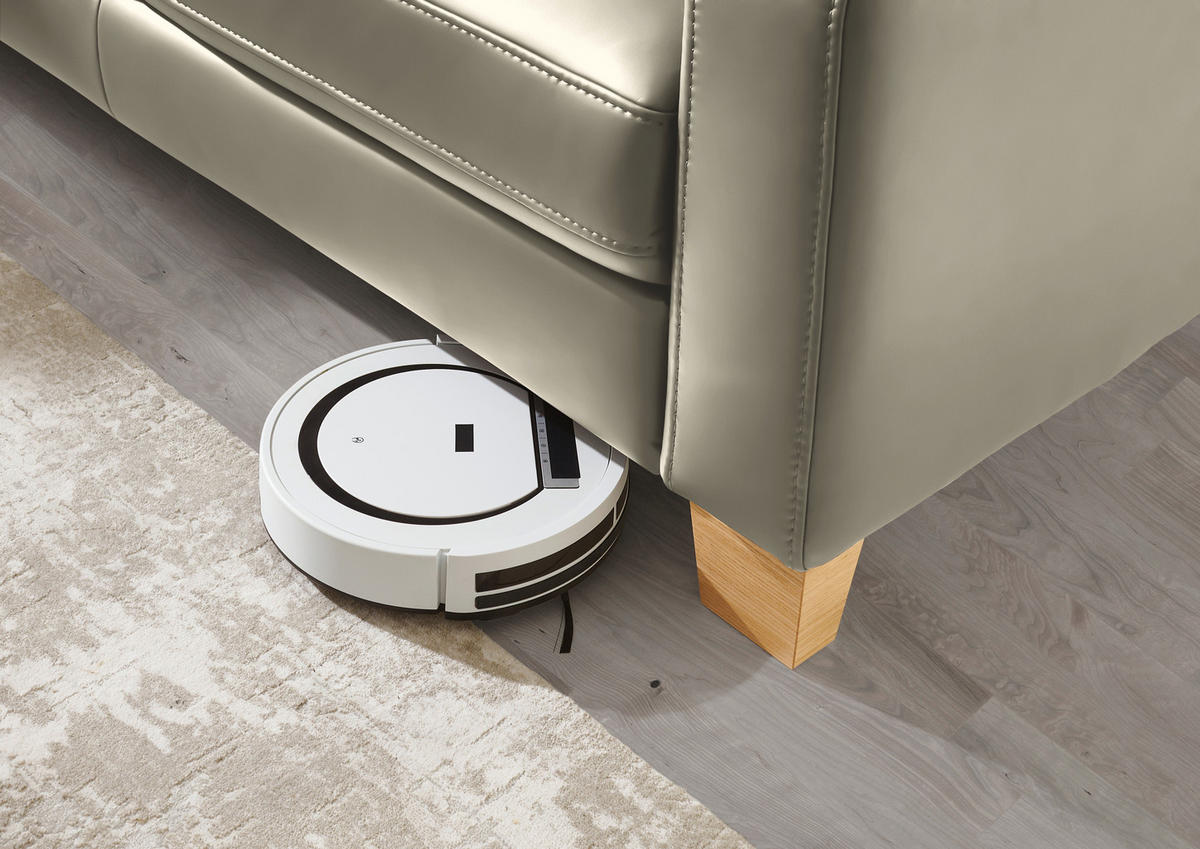 ECKSOFA in Echtleder Ecru  235/257 cm  - Ecru/Eiche Bianco, KONVENTIONELL, Leder/Holz (235/257cm) - Valdera