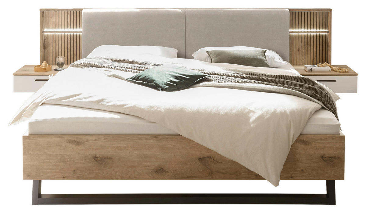 POSTELJNA GARNITURA  180 cm  x  200 cm , bela, barve hrasta  - barve hrasta/bela, Moderno (180/200cm) - Hom`in