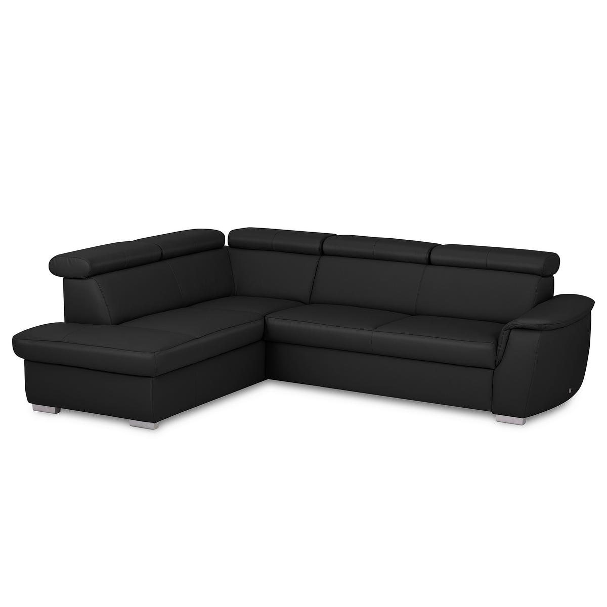 WOHNLANDSCHAFT  in Kombination Echtleder/Lederlook Schwarz  - Schwarz, Leder/Metall (211/262cm) - Celina Home