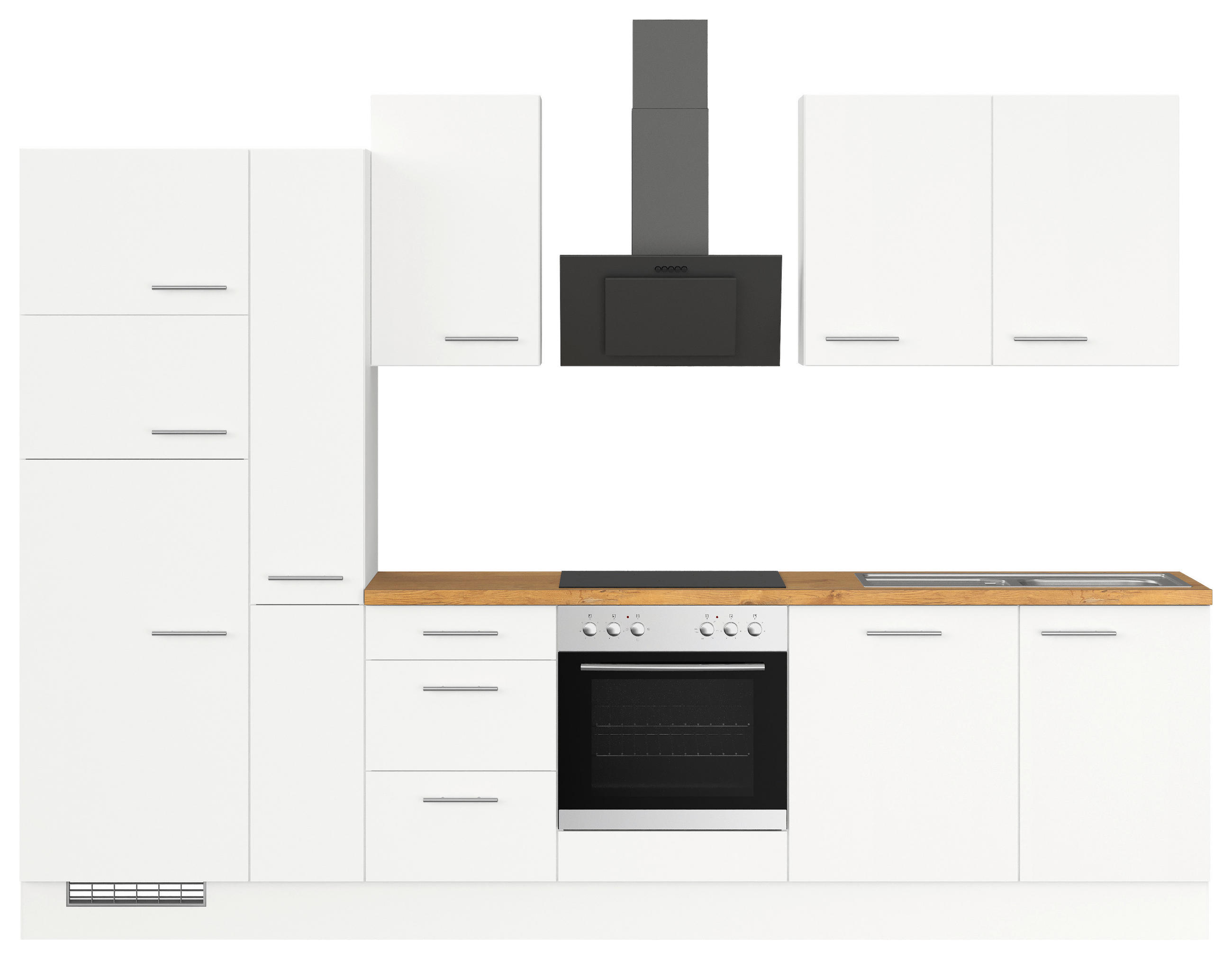 KÜCHENLEERBLOCK 310 cm   Weiss  - Weiss/Edelstahlfarben, Design, Holzwerkstoff/Metall (310cm) - Impuls