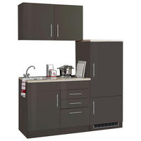 KÜCHENBLOCK 160 cm   Graphitfarben, Grau Hochglanz  - Chromfarben/Grau Hochglanz, Modern, Holzwerkstoff/Metall (160cm) - Held