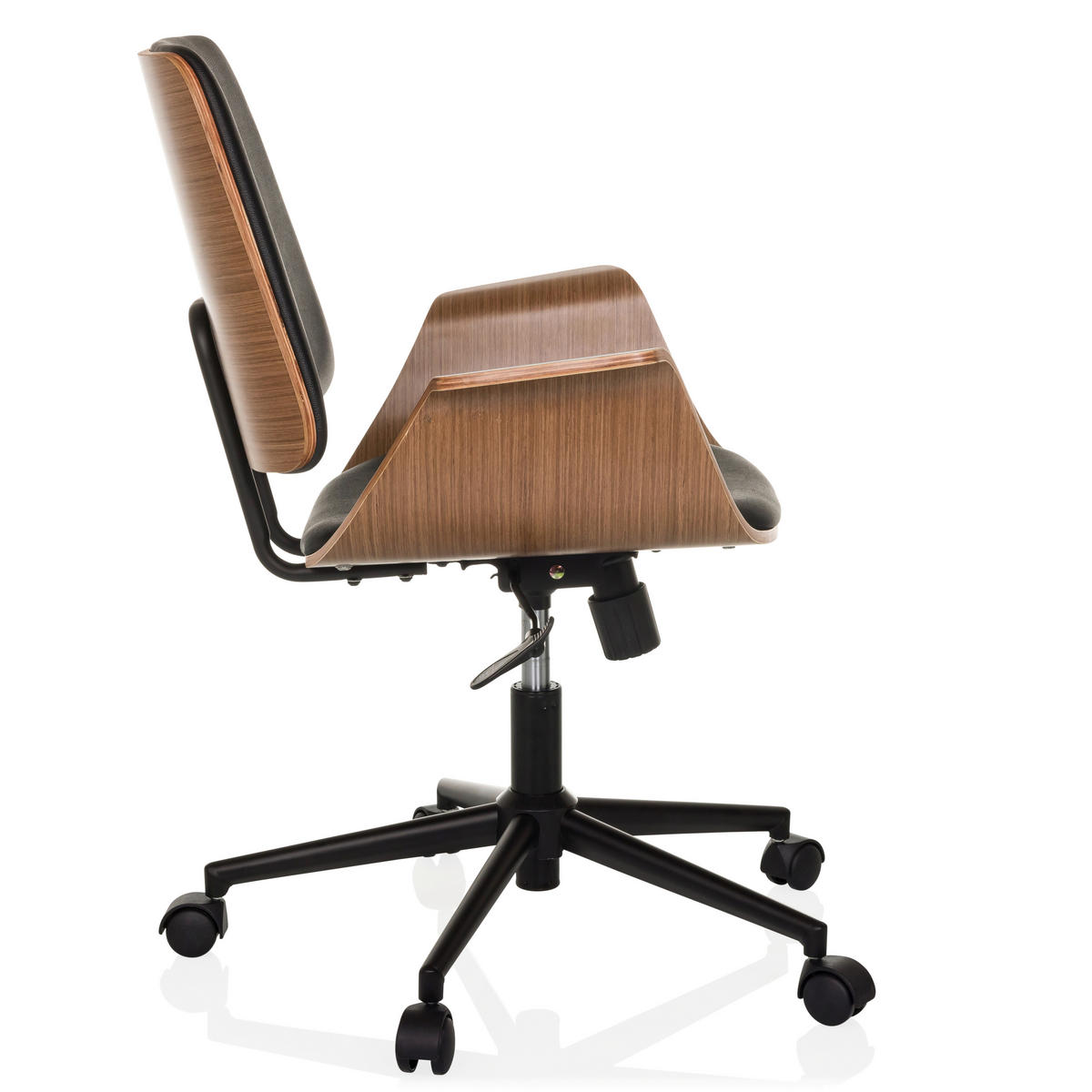 DREHSTUHL Schwarz  - Schwarz/Braun, MODERN, Leder/Holz (68/92/63,5cm) - MID.YOU