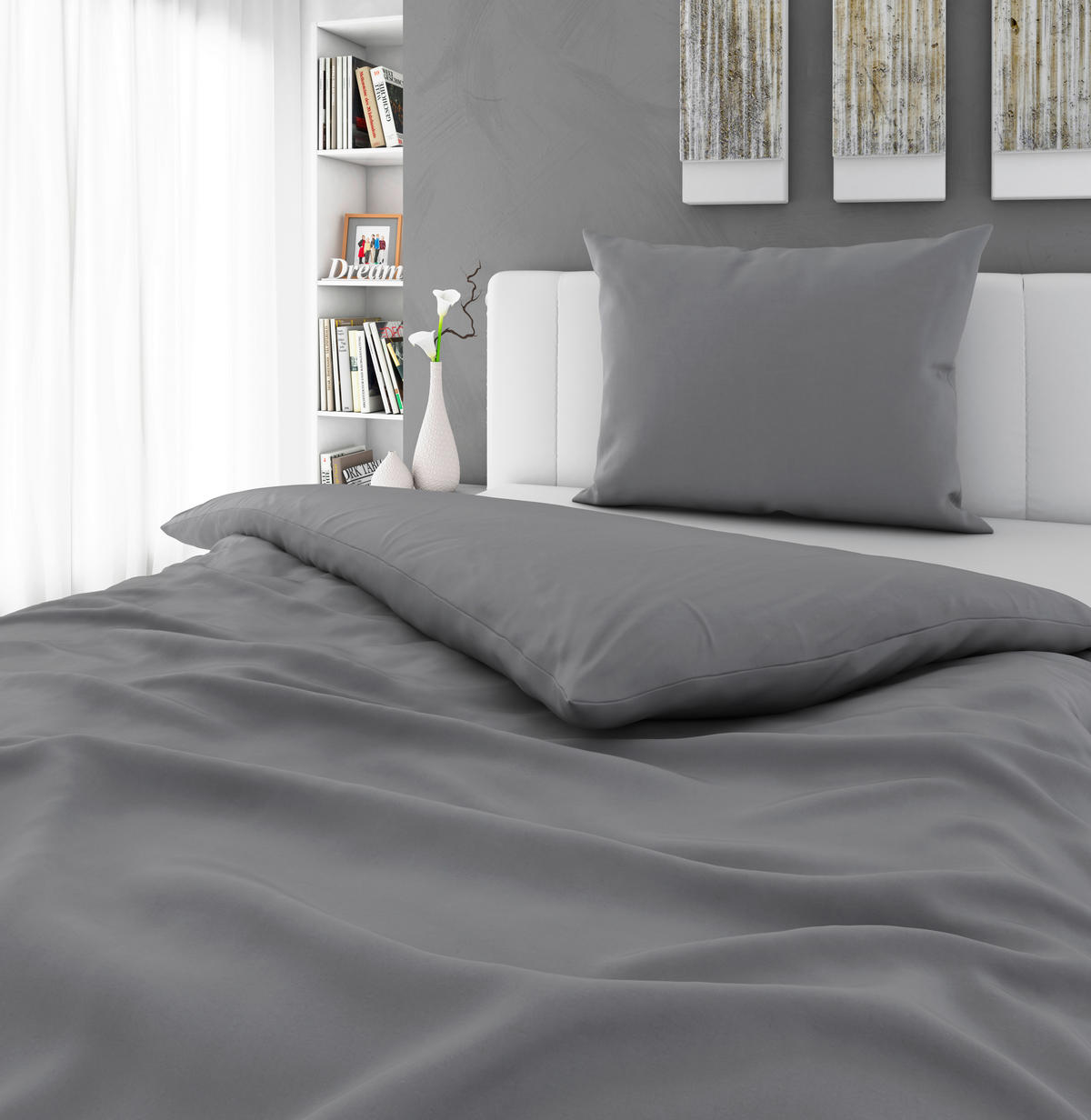 POSTELJNINA Uni 140/220 cm saten siva  - siva, Basics, tekstil (140/220cm) - Novel
