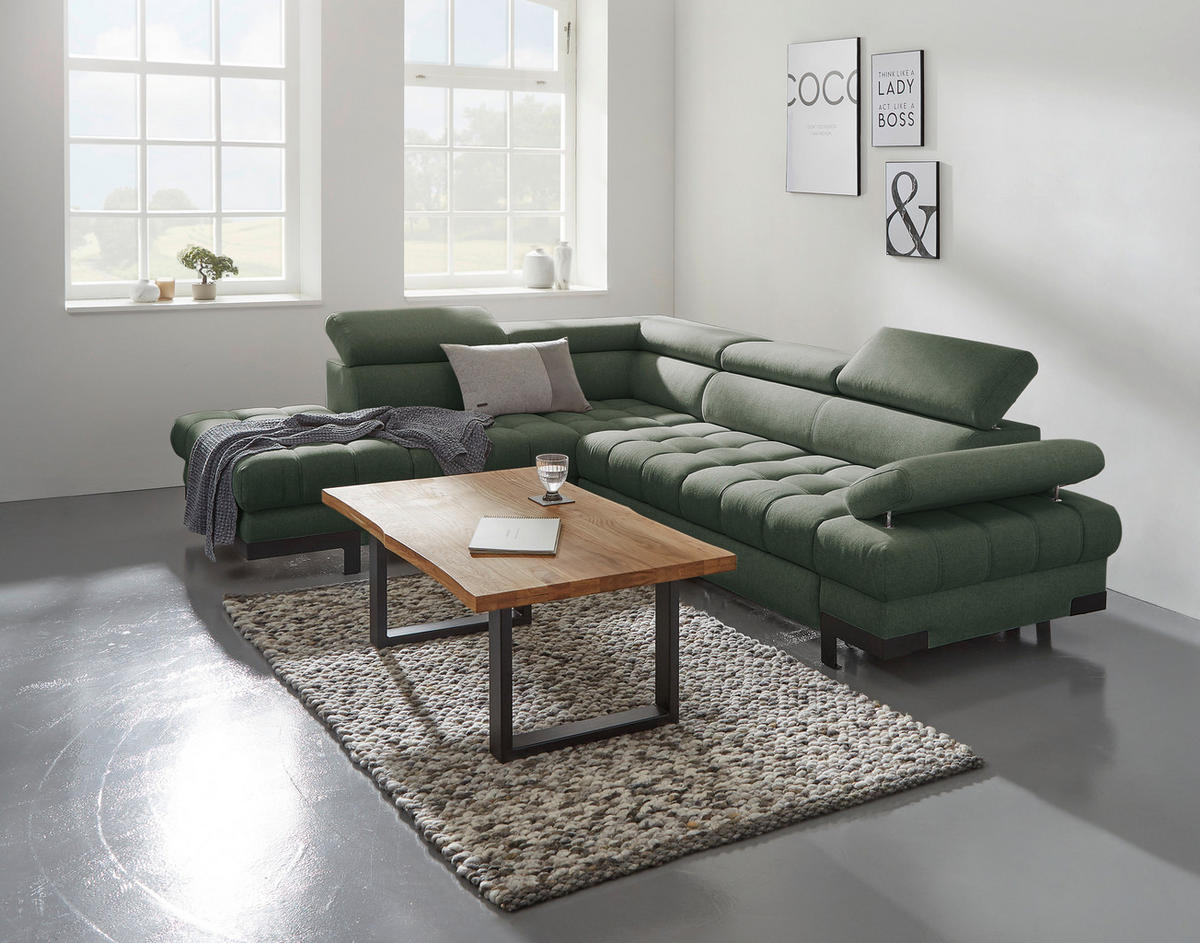 ECKSOFA in Webstoff Dunkelgrün  - Dunkelgrün/Schwarz, Design, Textil/Metall (223/263cm) - Welnova