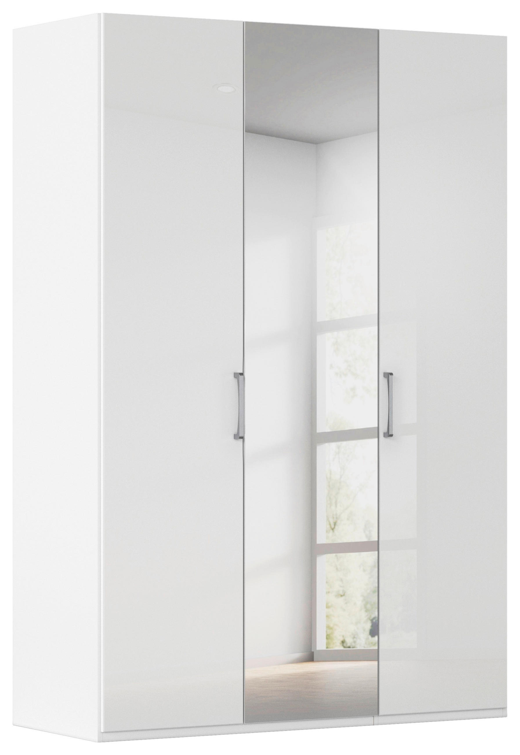 DREHTÜRENSCHRANK 151/223/61 cm,  in Weiß, Weiß Hochglanz, 3-türig  - Chromfarben/Edelstahlfarben, Basics, Glas/Holzwerkstoff (151/223/61cm) - Novel