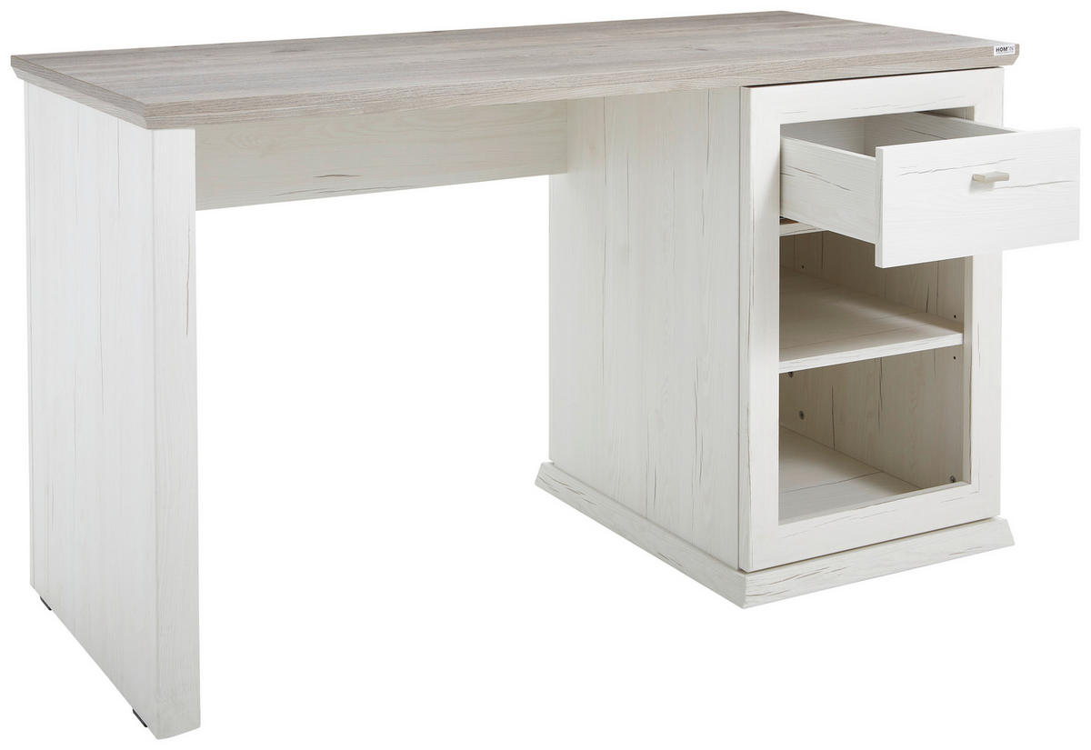 SCHREIBTISCH 135/59/76 cm  in Grau, Weiss  - Weiss/Grau, Lifestyle, Holzwerkstoff/Metall (135/59/76cm) - Hom`in