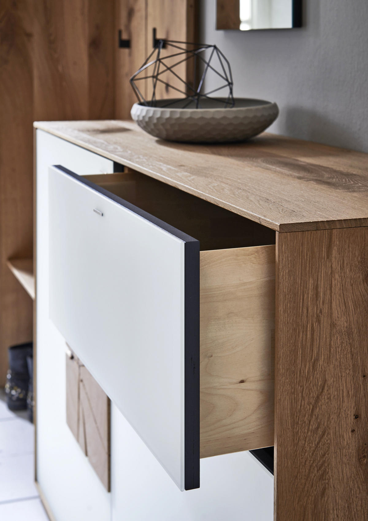 GARDEROBE 5-teilig  in  - Eichefarben/Weiß, Design, Glas/Holz - Valdera