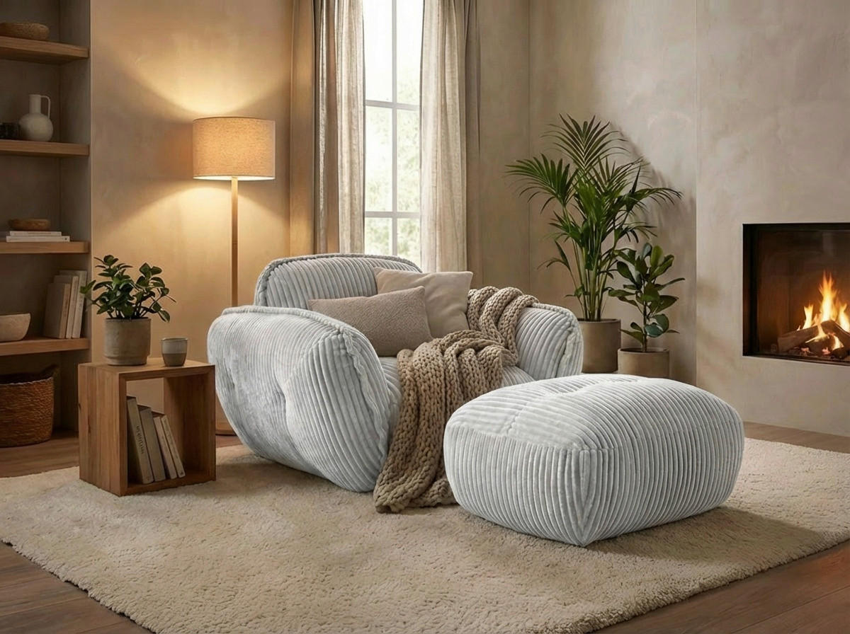 Trendmanufaktur Hocker BE Fluffy Silber 92x46x74 cm