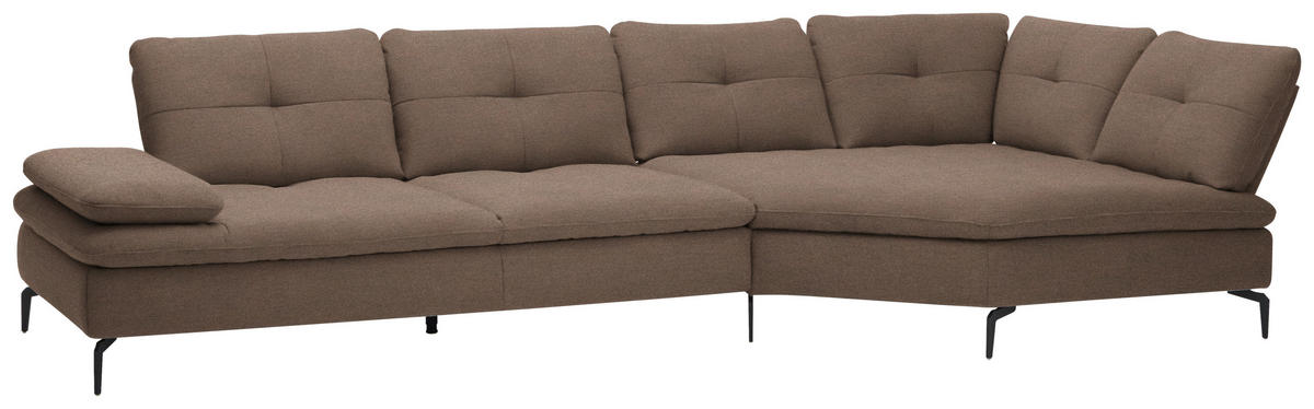 ECKSOFA in Flachgewebe Graubraun  - Graubraun/Schwarz, Design, Textil/Metall (344/157cm) - Chilliano