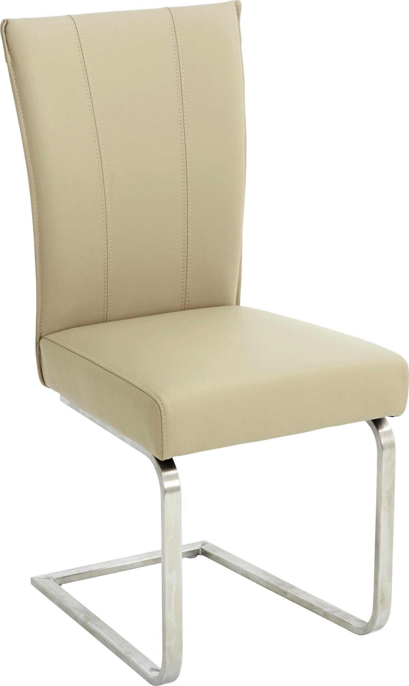 Schwingstuhl in Metall, Leder Edelstahlfarben, Sandfarben