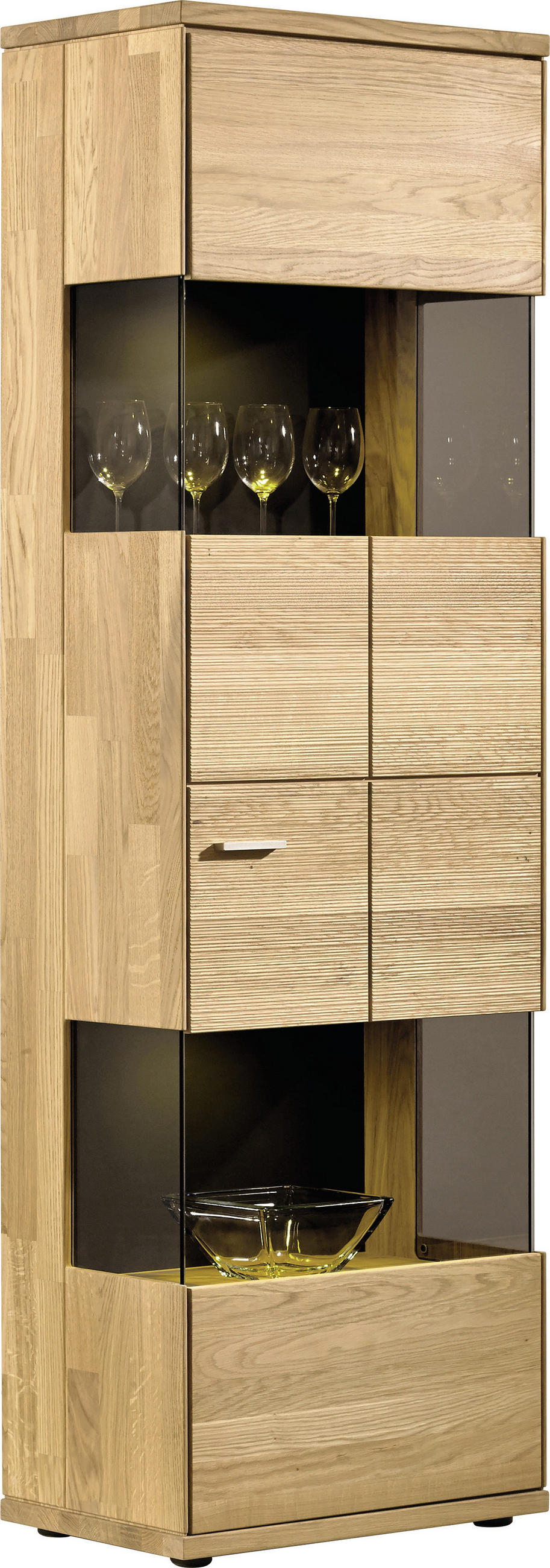 VITRINE in massiv Eiche   - Silberfarben/Schwarz, Design, Glas/Holz (63/200/40cm) - Musterring