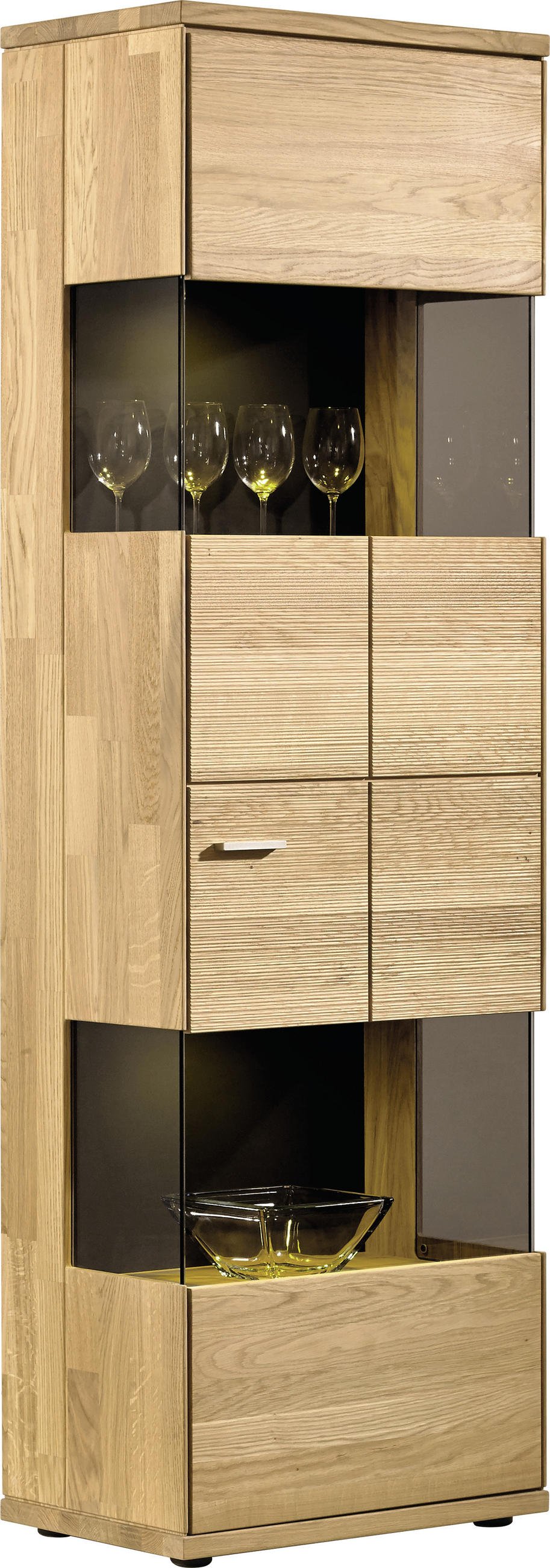 VITRINE in massiv Eiche   - Silberfarben/Schwarz, Design, Glas/Holz (63/200/40cm) - Musterring