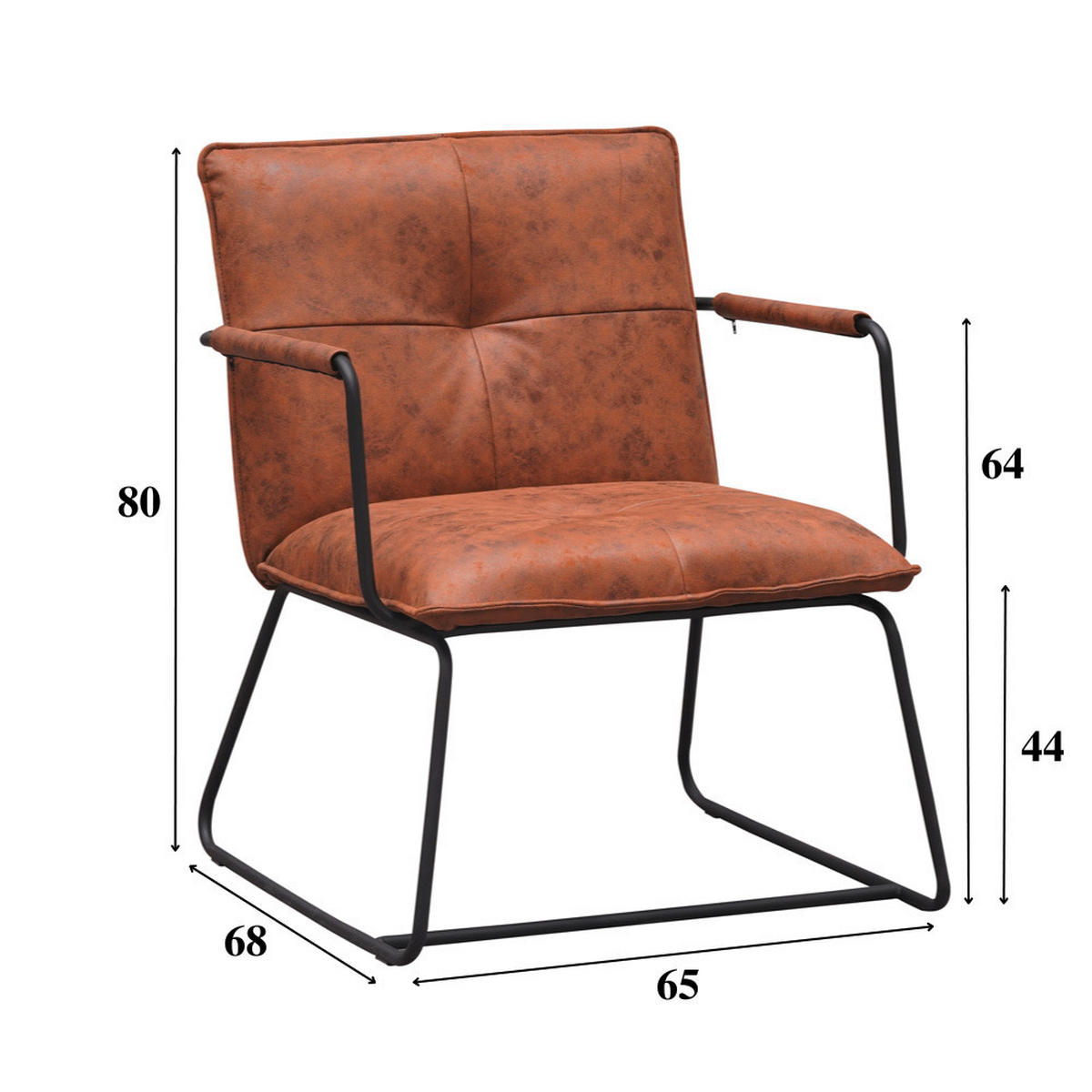 SESSEL Cognac    - Cognac/Schwarz, MODERN, Textil/Metall (65/80/68cm) - MID.YOU