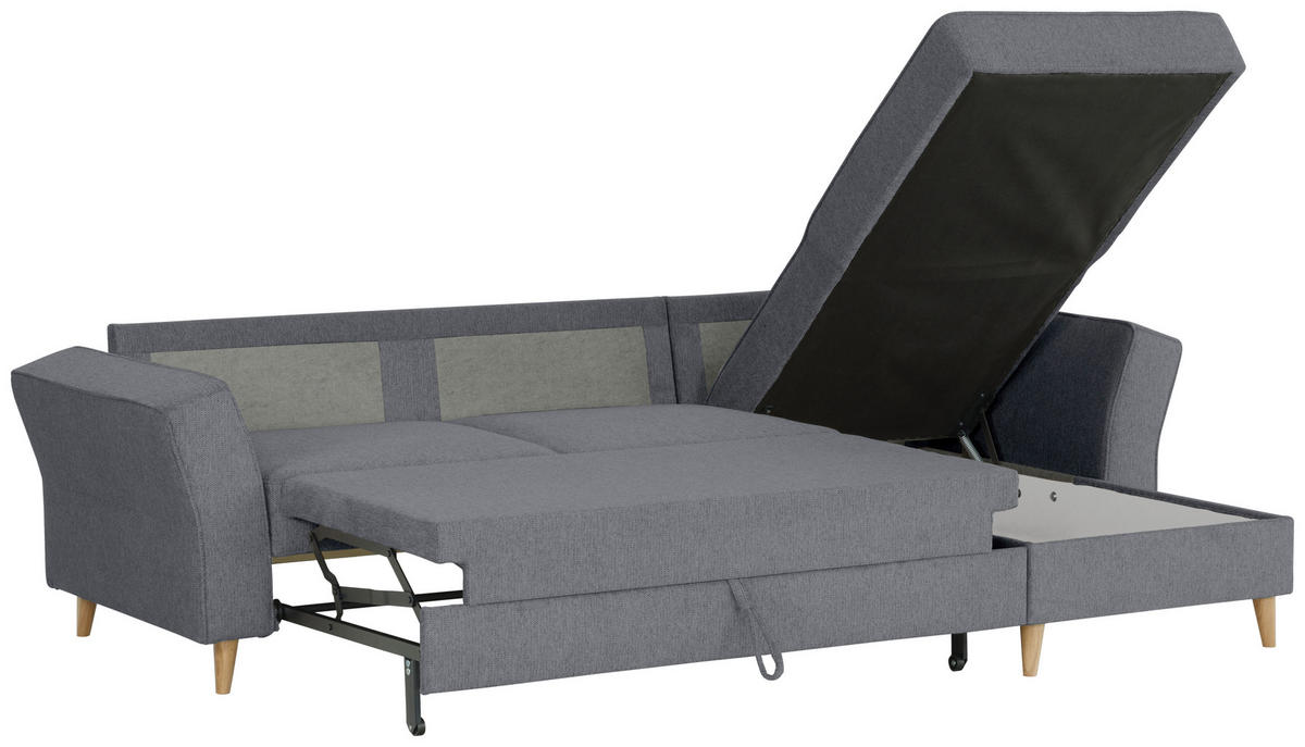 ECKSOFA in Flachgewebe Dunkelgrau  - Eichefarben/Dunkelgrau, Konventionell, Holz/Textil (265/159cm) - Carryhome