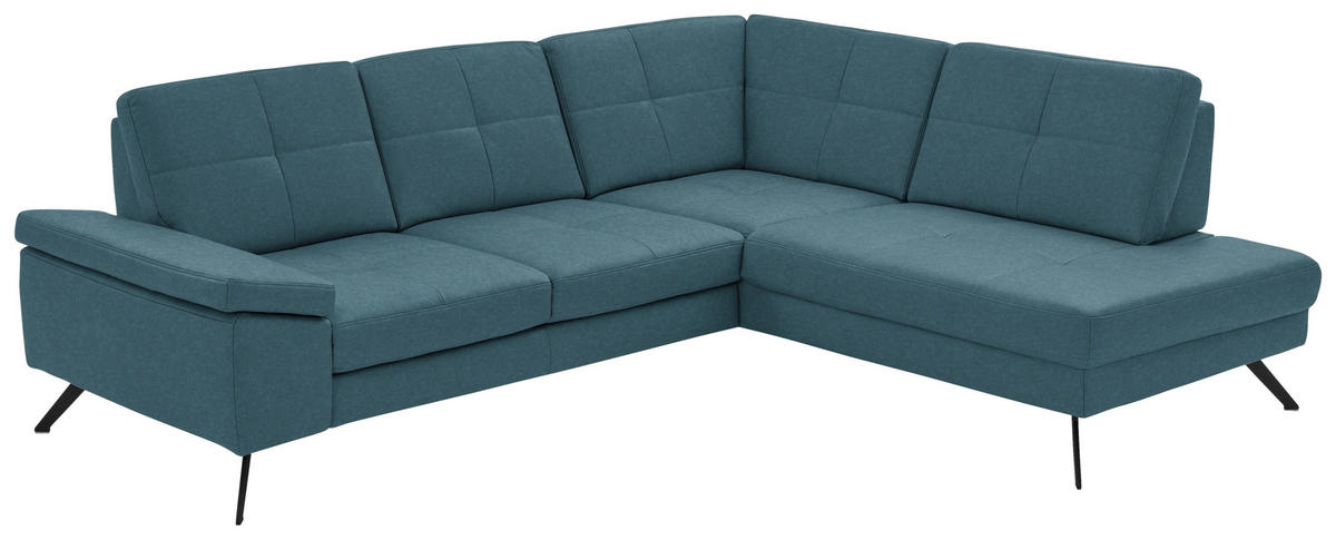 ECKSOFA in Lederlook, Mikrofaser Blau  261/194 cm  - Blau/Schwarz, Design, Textil/Metall (261/194cm) - Beldomo System