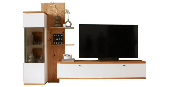 WOHNWAND in Weiß, Eiche Bianco 303/203/50 cm - Eiche Bianco/Anthrazit, Design, Glas/Holz (303/203/50cm) - Novel