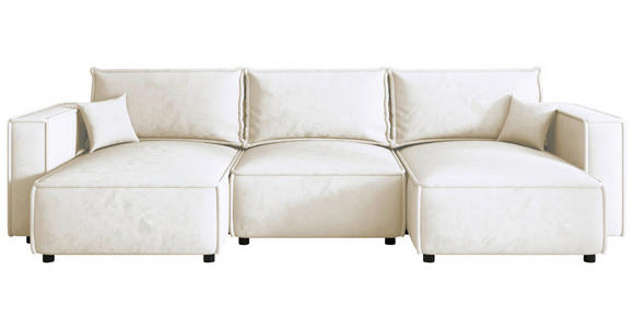 WOHNLANDSCHAFT Creme Webstoff  - Creme/Schwarz, MODERN, Kunststoff/Textil (153/350/153cm) - Xora