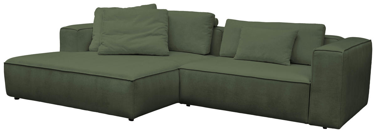 ECKSOFA Dunkelgrün Chenille Rücken echt  - Dunkelgrün/Schwarz, MODERN, Kunststoff/Textil (185/296cm) - Hom`in