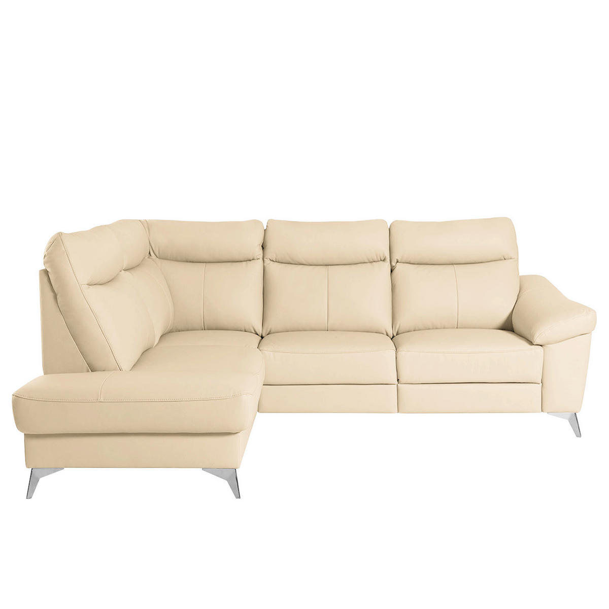 ECKSOFA Beige Echtleder Lederlook  - Chromfarben/Beige, Design, Leder/Textil (194/242cm) - Livetastic