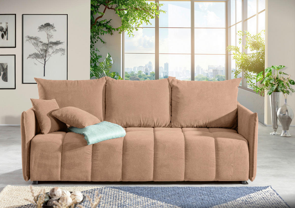 SCHLAFSOFA Plüsch Rosa  inkl. Zierkissen, Rückenkissen, Bettkasten, Schlaffunktion, Rücken echt, Liegefläche im Originalstoff  - Schwarz/Rosa, KONVENTIONELL, Kunststoff/Textil (200/73/105cm) - Carryhome